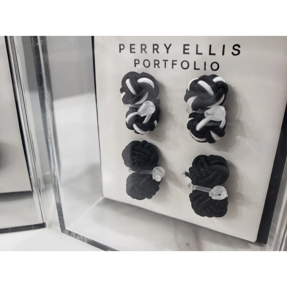 LOT 3 Navy Blue Black Silver Perry Ellis Portfolio‎ Men's Silk Knot Cufflinks